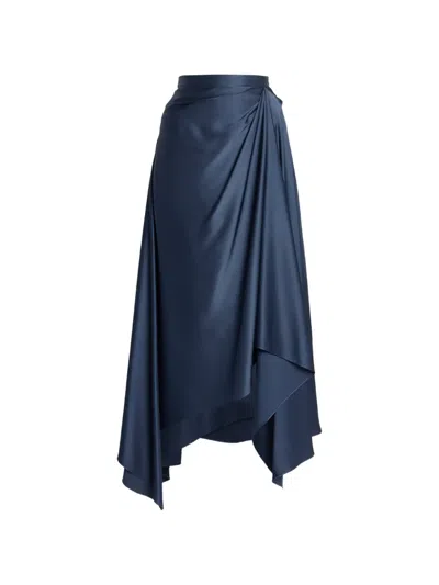 Erdem Satin Draped Midi Skirt In Blue