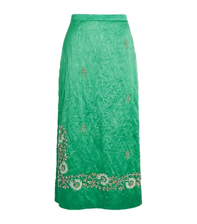 Erdem Womens Sea Green Embellished Textured Satin Pencil Midi Skirt