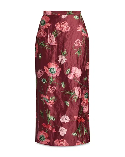 Erdem Floral-printed Satin Midi Pencil Skirt In Burgundy