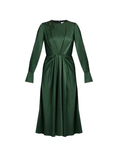 Erdem Satin Seersucker Draped Dress In Green