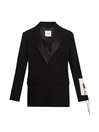 Erdem Satin-lapel Logo-patch Blazer In Black