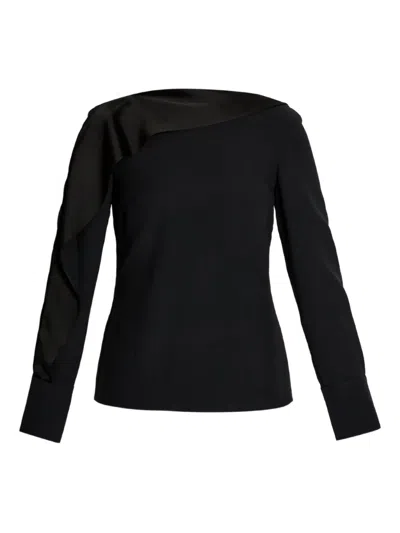Erdem Satin-paneled Long-sleeve Top In Black