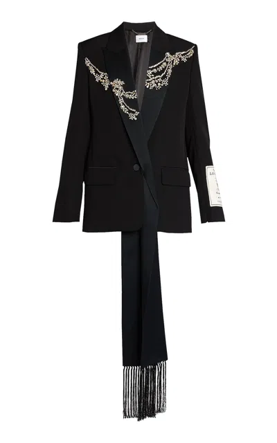 Erdem Scarf-detailed Embroidered Virgin-wool Blazer In Black