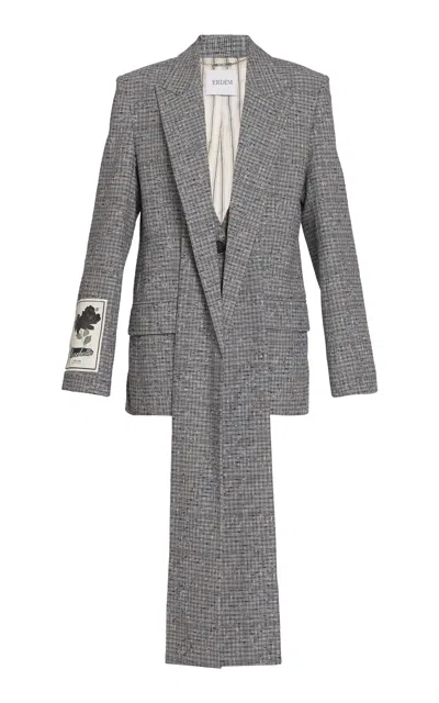 Erdem Scarf-detailed Donegal Check Jacket In Gray