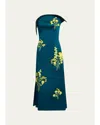 Erdem Sculptural Strapless Embroidered Textured Satin Midi Dress In Blue