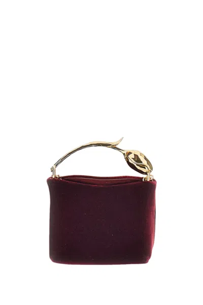 Erdem Sculptural Velvet Handbag With Flower Bud Handle In Red