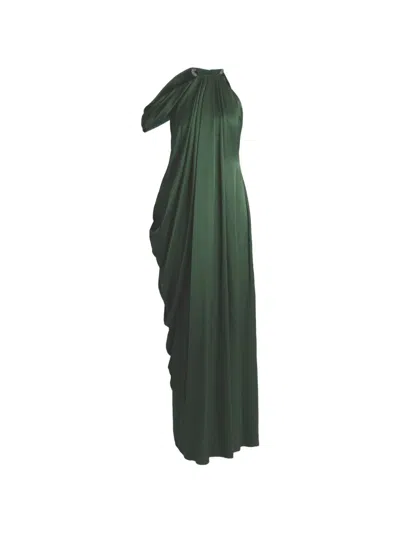 Erdem Seersucker Draped Gown In Green