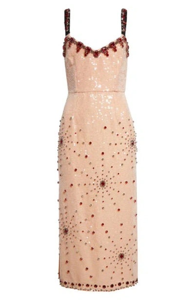 Erdem Crystal-embellished Sequined Chiffon And Silk Crepe De Chine Midi Dress In Pink