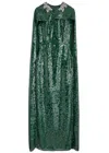 Erdem Sequin-embellished Cape-effect Chiffon Gown In Green Dark