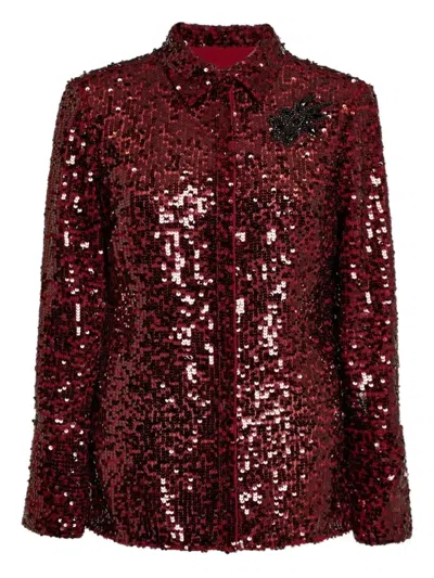Erdem Sequin Embellished Long Sleeve Shirt In Red