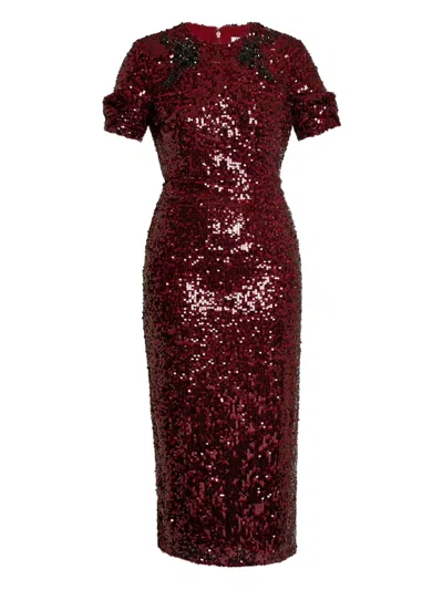ERDEM SEQUIN-EMBELLISHED SHORT-SLEEVE MIDI DRESS