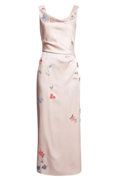 Erdem Sequin Flower Satin Cady Cocktail Dress In Pink