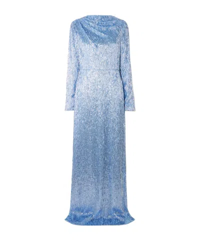 Erdem Sequin Long-sleeve Maxi Gown In Blue