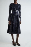 ERDEM ERDEM SEQUIN LONG SLEEVE MIDI COCKTAIL DRESS