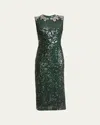 Erdem Sequined Embellished Pencil Dress In Dark Green
