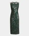Erdem Sequined Embellished Pencil Dress In Dark Green