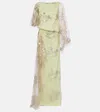 Erdem Draped Asymmetric Sequin-embellished Tulle And Satin-crepe Gown In Green