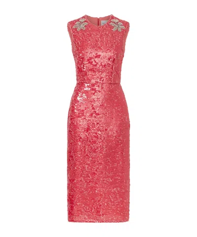Erdem Crystal-embellished Sequined Satin Midi Dress In Pink