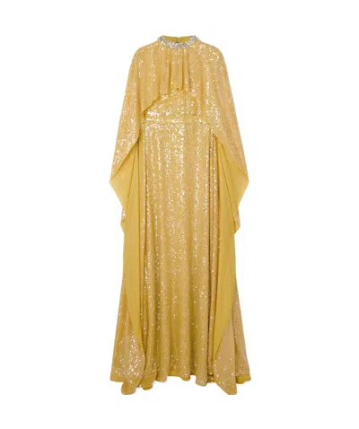 Erdem Cape-effect Crystal-embellished Sequined Crepe De Chine Gown In Gold