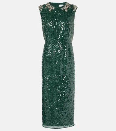 Erdem Sequined Embellished Pencil Dress In Dark Green