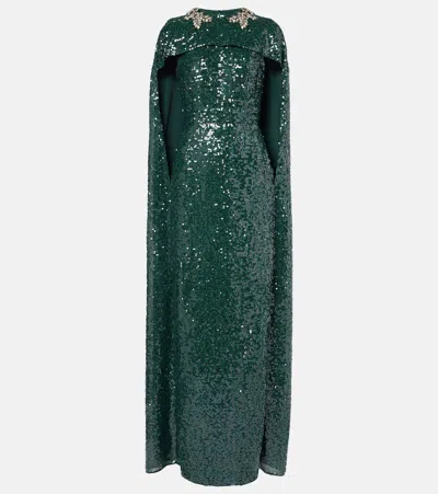 ERDEM SEQUINED GEORGETTE CAPED GOWN