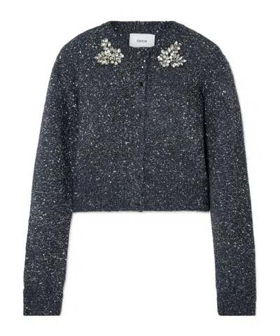 Erdem Sequined Knit Cardigan In Black