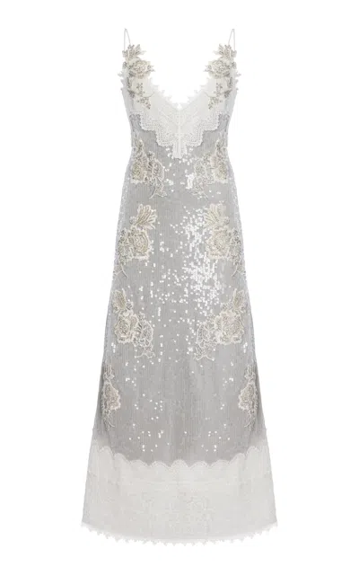 Erdem Sequined Midi Cocktail Dress In Gray