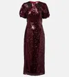 Erdem Embellished Sequined Georgette Midi Dress In Burgundy