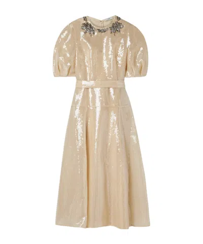 Erdem Crystal-embellished Sequined Organza Midi Dress In Neutral