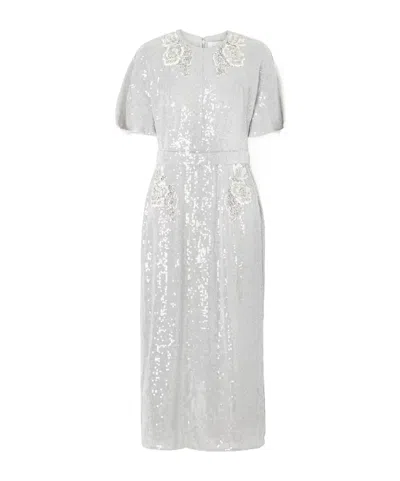 Erdem Sequined Midi Dress In Silver