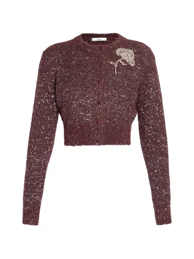 Erdem Sequin-embellished Crystal-floral Cardigan In Burgundy