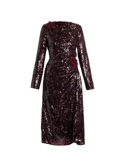 Erdem Sequin-embellished Floral-detail Midi Dress In Burgundy