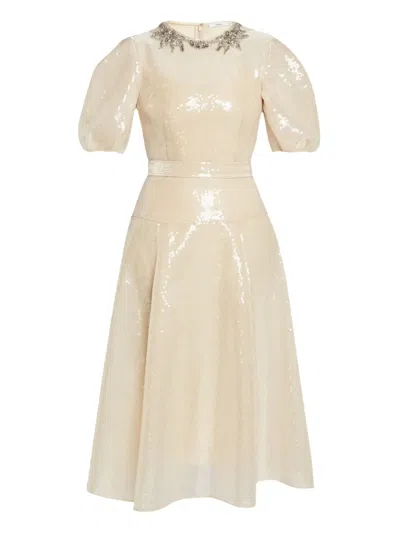 Erdem Sequin-embellished Short-sleeve Dress In Gold