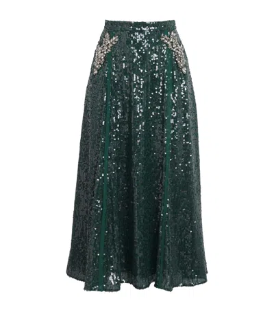 ERDEM SEQUINNED EMBELLISHED MIDI SKIRT