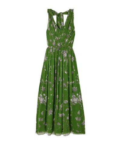Erdem Shawl-style Pleated Printed Dress In Green