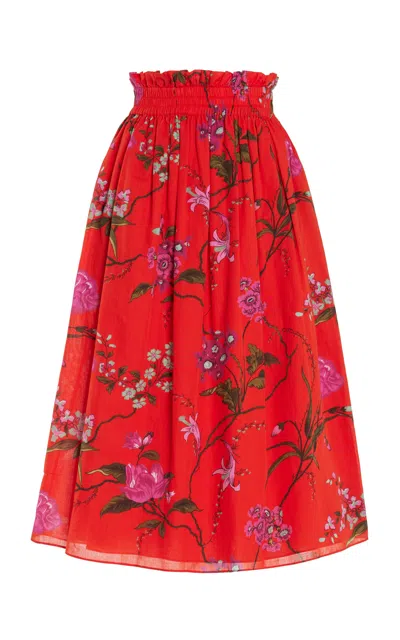 Erdem Shirred Cotton-linen Midi Skirt In Poppy