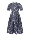 Erdem Ikat Puff Sleeve A-line Midi Dress In Black