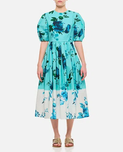 Erdem Short Sleeve A Line Midi Dress In Sky Blue