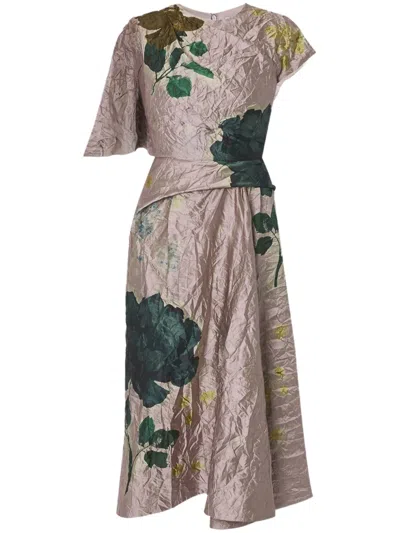 Erdem Short-sleeve Asymmetric Midi Dress In Neutrals
