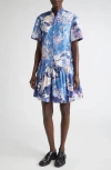 Erdem Short Sleeve Cotton Poplin Mini Shirtdress In Multi