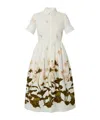 Erdem Floral Print Cotton Dress With Split Cuffs In White