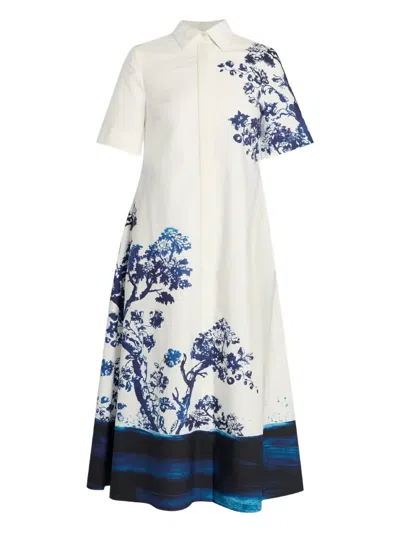 Erdem Short-sleeve Floral-print Midi Dress In White