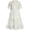 Erdem Tiered Linen Dress With Short Sleeves And Floral Print