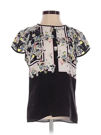 Pre-owned Erdem Short Sleeve Silk Top Black Keyhole Neckline Tops