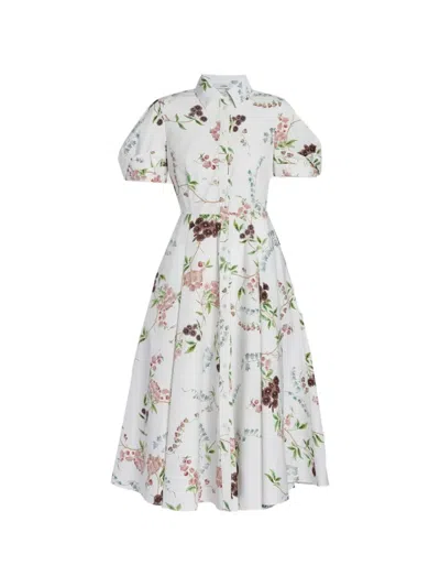 Erdem Short-sleeve Floral-print Midi Dress In Multi