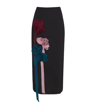 Erdem Silk-blend Georgette Appliqué Midi Skirt In Black