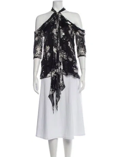Pre-owned Erdem Silk Floral Print Blouse In Black