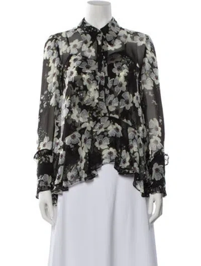 Pre-owned Erdem Silk Floral Print Blouse In Black