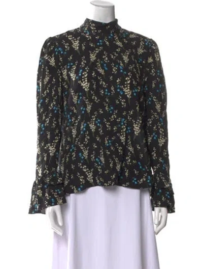 Pre-owned Erdem Silk Floral Print Blouse In Black
