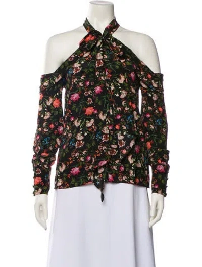 Pre-owned Erdem Silk Floral Print Blouse In Black